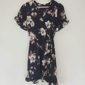 Navy floral wrap dress